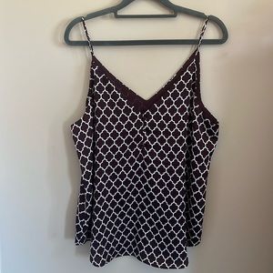 Express burgundy printed dressy 3 button camisole, size L, NWT